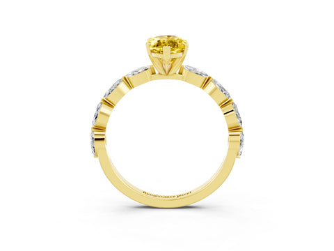 Yellow gold Marquise Cut Yellow Sapphire Ring with Marquise Side Stones and Prong Setting_15