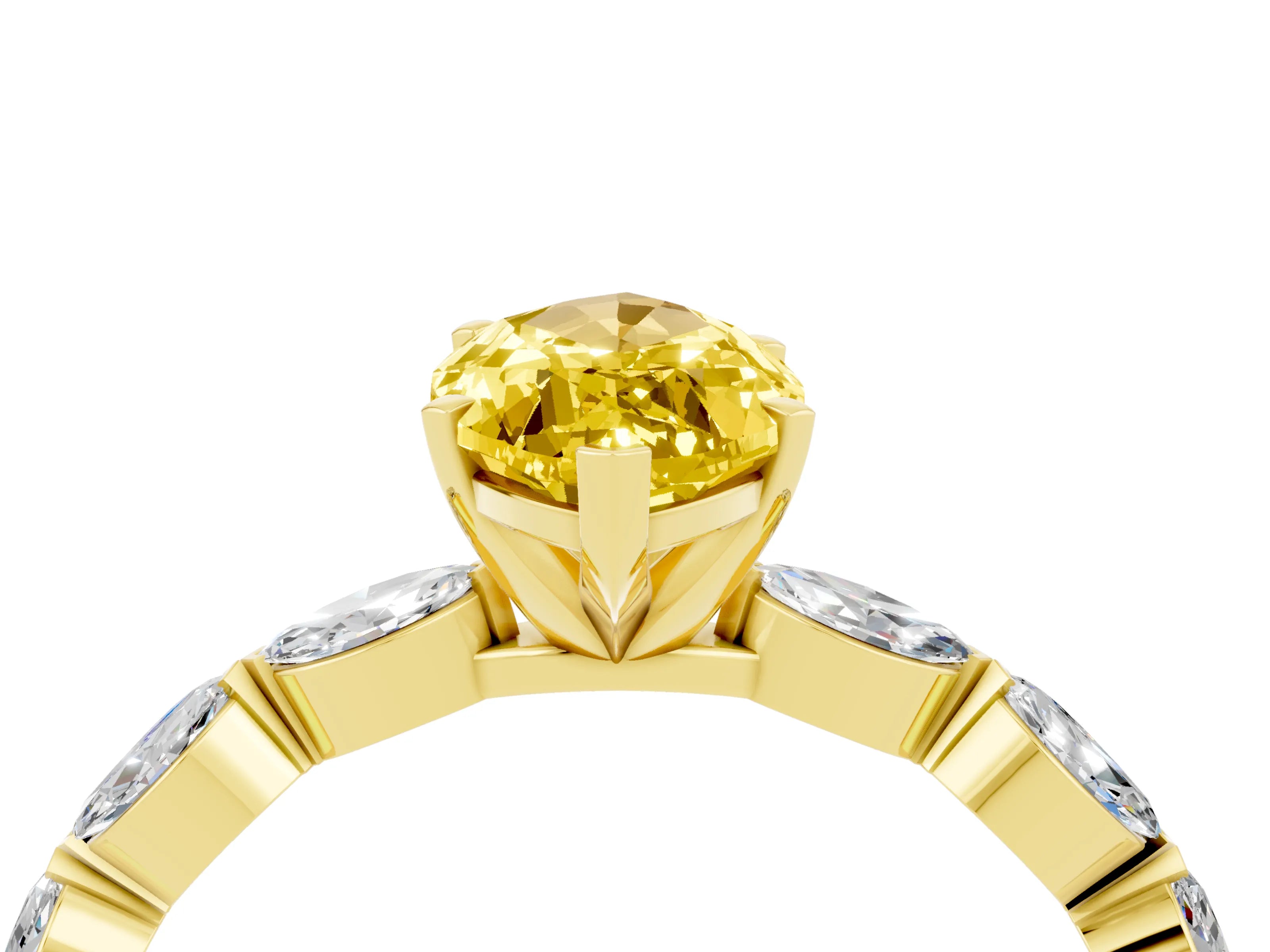 Yellow gold Marquise Cut Yellow Sapphire Ring with Marquise Side Stones and Prong Setting_16