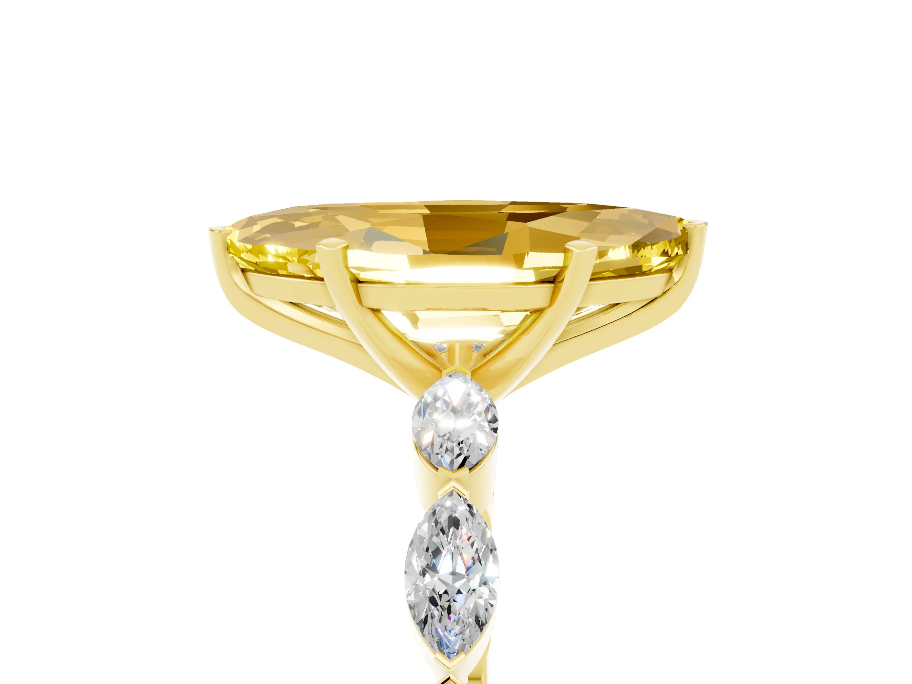 Yellow gold Marquise Cut Yellow Sapphire Ring with Marquise Side Stones and Prong Setting_17