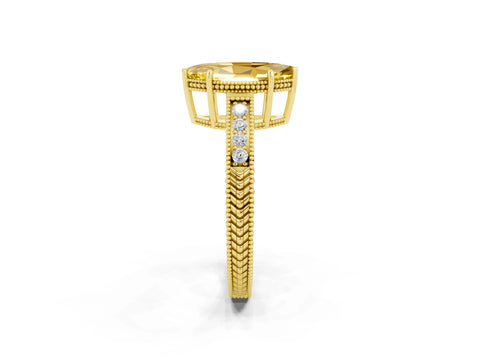 Yellow gold Marquise Cut Yellow Sapphire Ring with Milgrain Pavé Band and Four-Prong Setting_38