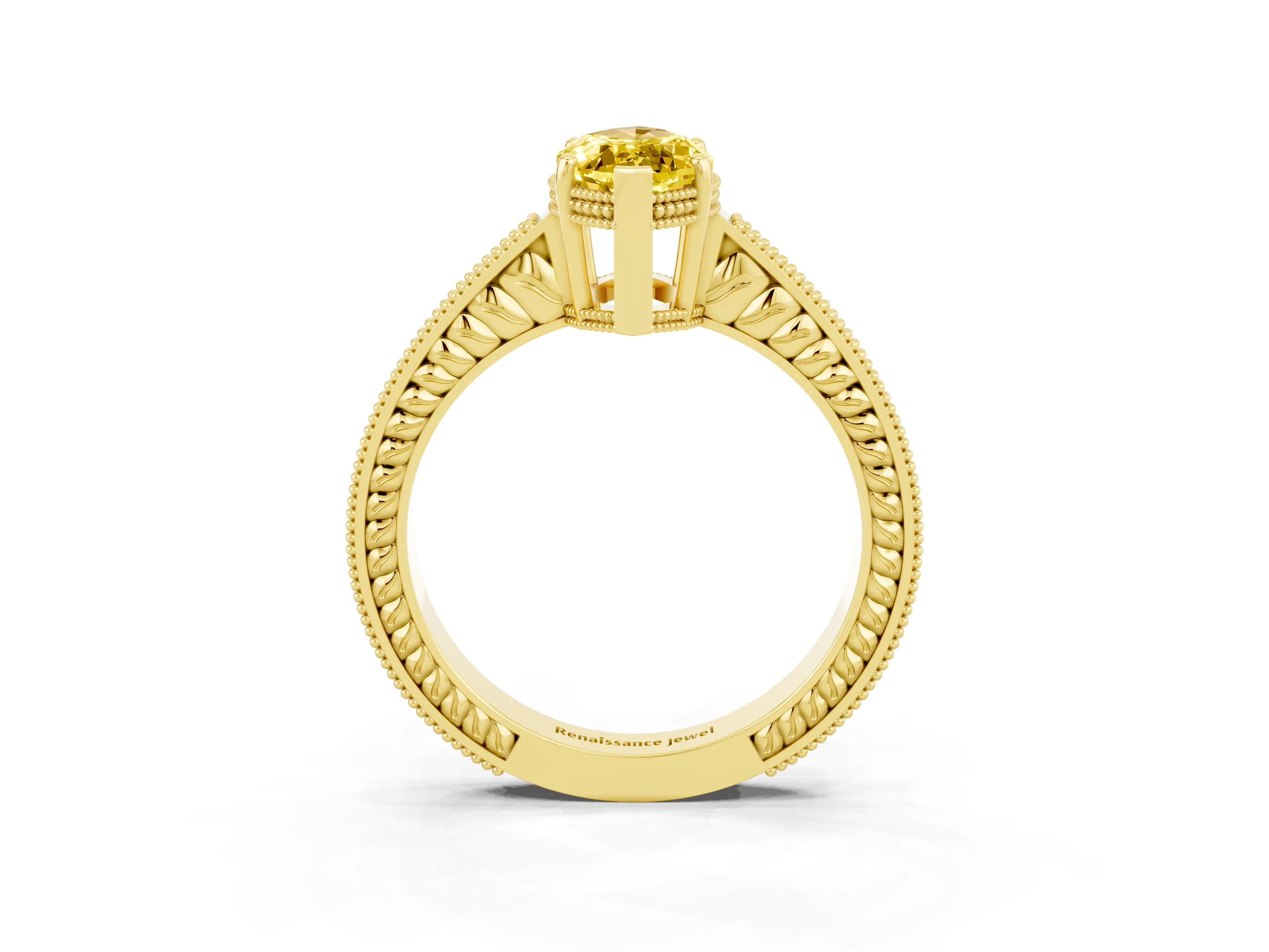 Yellow gold Marquise Cut Yellow Sapphire Ring with Milgrain Pavé Band and Four-Prong Setting_39