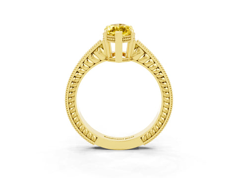 Yellow gold Marquise Cut Yellow Sapphire Ring with Milgrain Pavé Band and Four-Prong Setting_39