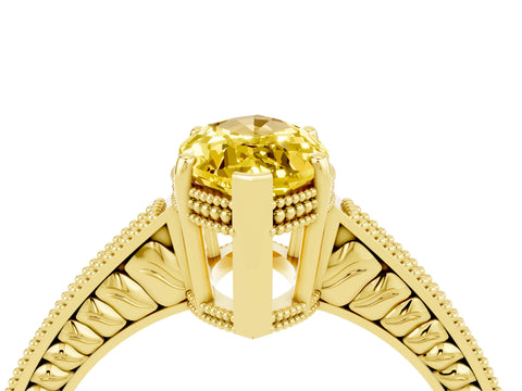 Yellow gold Marquise Cut Yellow Sapphire Ring with Milgrain Pavé Band and Four-Prong Setting_40