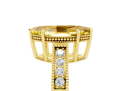 Yellow gold Marquise Cut Yellow Sapphire Ring with Milgrain Pavé Band and Four-Prong Setting_41