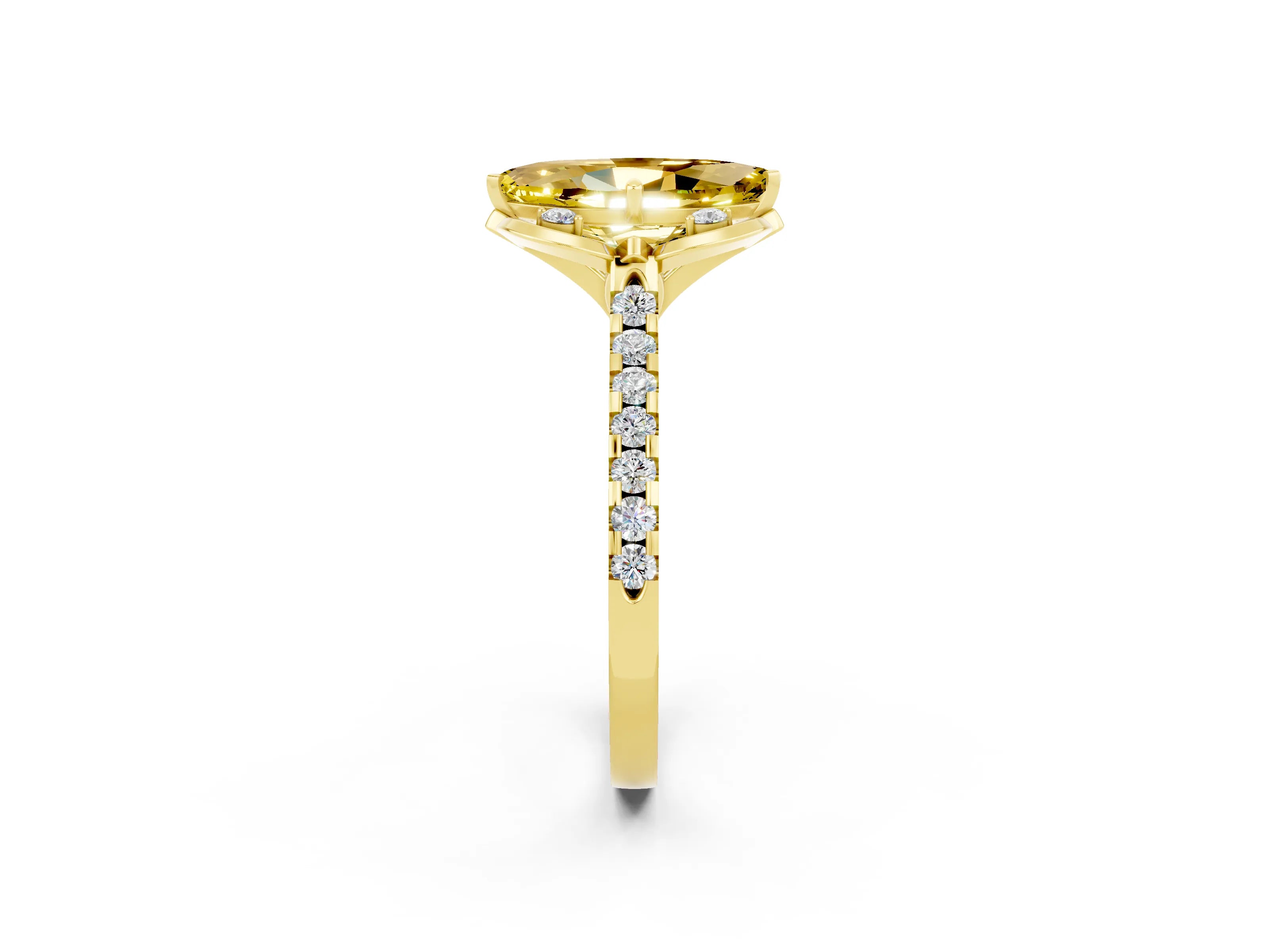 Yellow gold Marquise Cut Yellow Sapphire Ring with Pavé Band and Floral Prong Setting_2