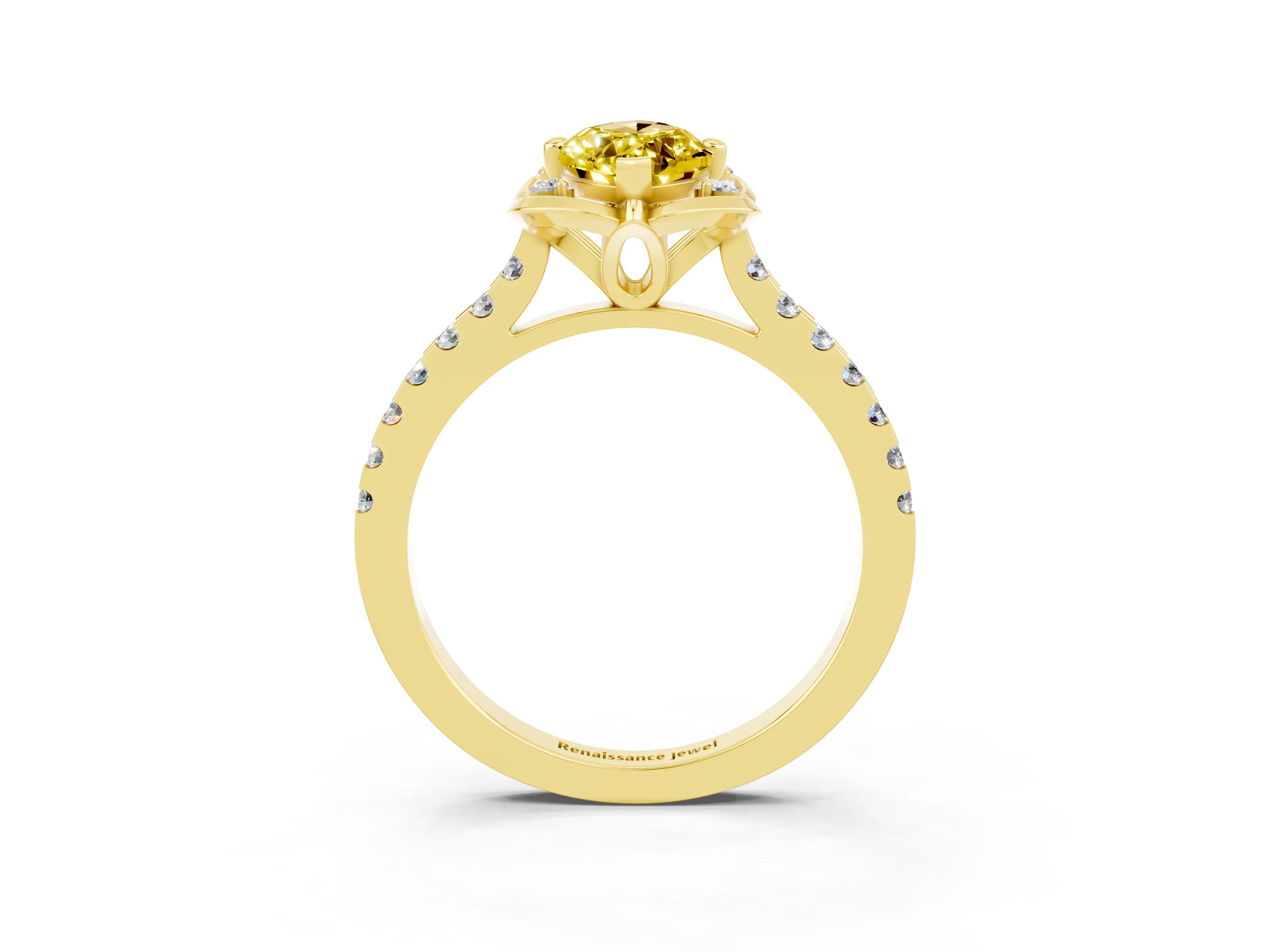 Yellow gold Marquise Cut Yellow Sapphire Ring with Pavé Band and Floral Prong Setting_3