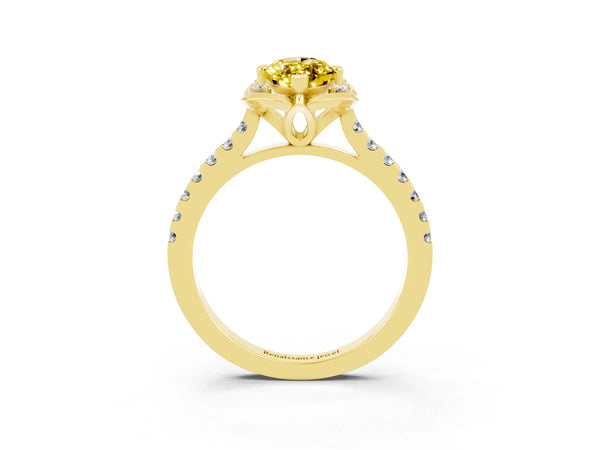 Yellow gold Marquise Cut Yellow Sapphire Ring with Pavé Band and Floral Prong Setting