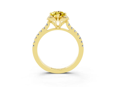 Yellow gold Marquise Cut Yellow Sapphire Ring with Pavé Band and Floral Prong Setting_3