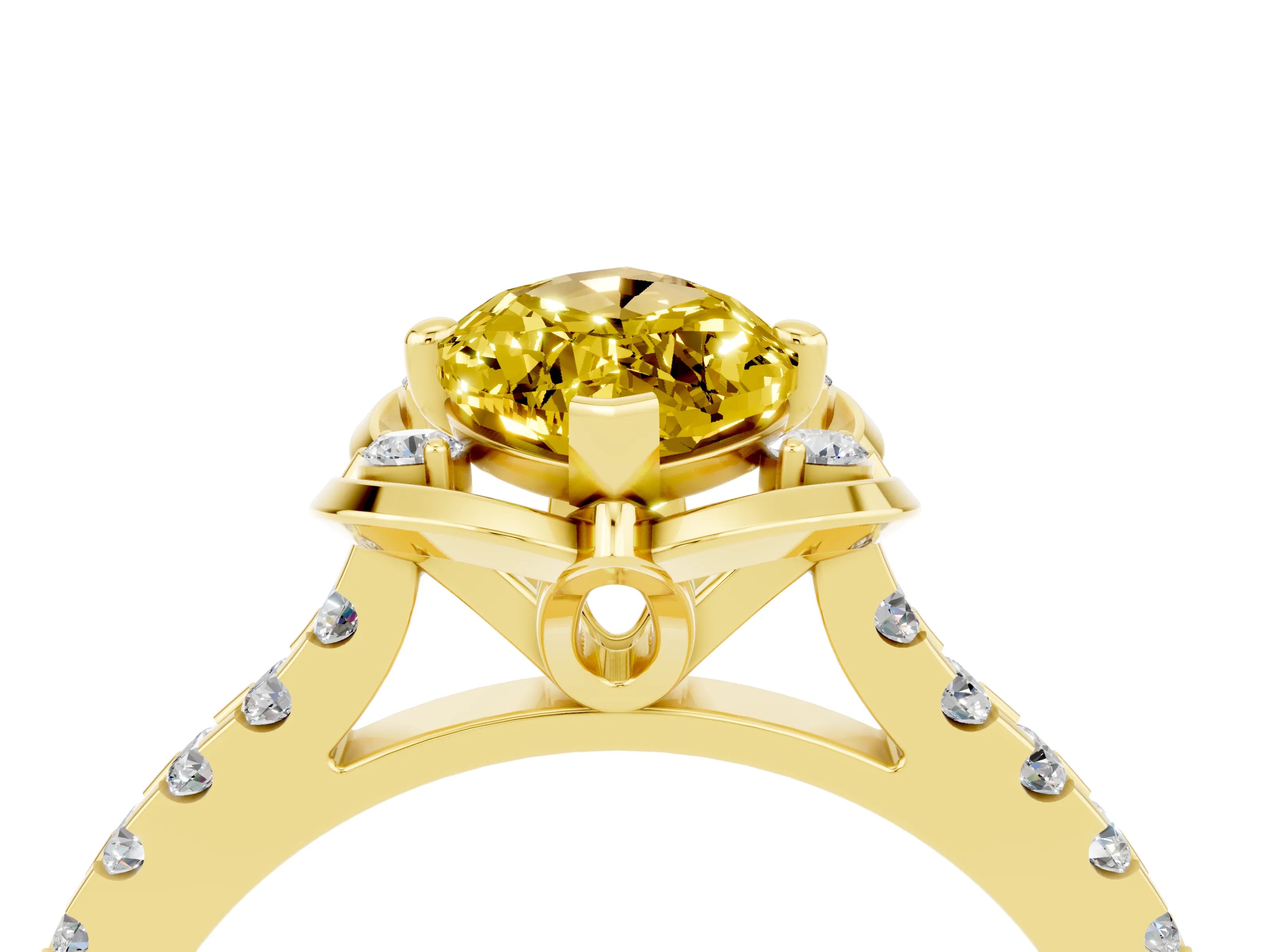 Yellow gold Marquise Cut Yellow Sapphire Ring with Pavé Band and Floral Prong Setting_4