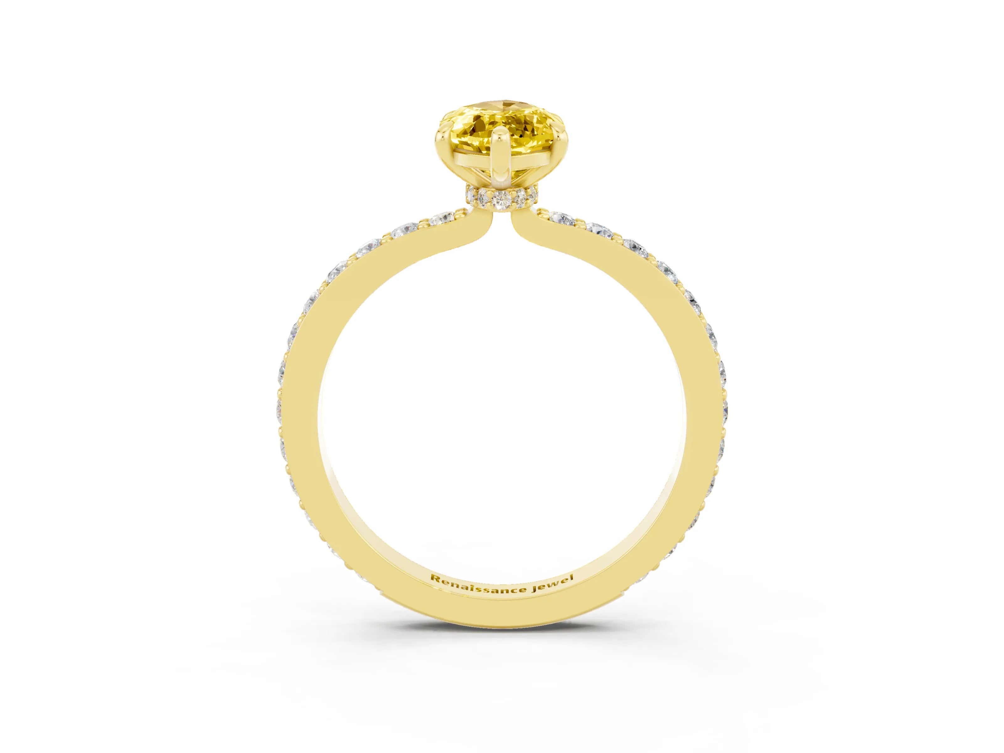Yellow gold Marquise Cut Yellow Sapphire Ring with Pavé Band and Four-Prong Setting_27