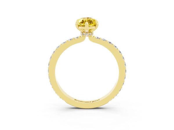 Yellow gold Marquise Cut Yellow Sapphire Pavé Engagement Ring with Round  Accents and Prong Setting