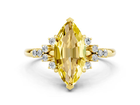 Yellow gold Marquise Cut Yellow Sapphire Ring with Side Stones and Four-Prong Setting_60