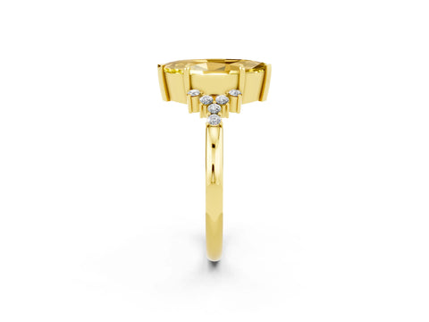 Yellow gold Marquise Cut Yellow Sapphire Ring with Side Stones and Four-Prong Setting_62