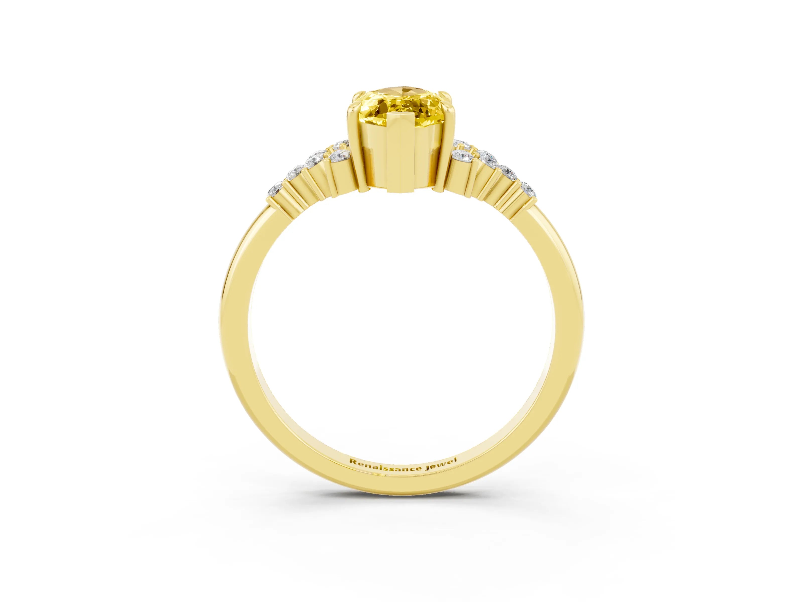 Yellow gold Marquise Cut Yellow Sapphire Ring with Side Stones and Four-Prong Setting_63