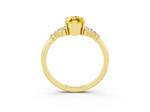 Yellow gold Marquise Cut Yellow Sapphire Ring with Side Stones and Four-Prong Setting_63
