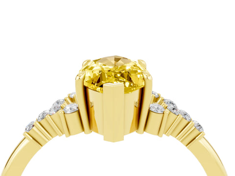 Yellow gold Marquise Cut Yellow Sapphire Ring with Side Stones and Four-Prong Setting_64