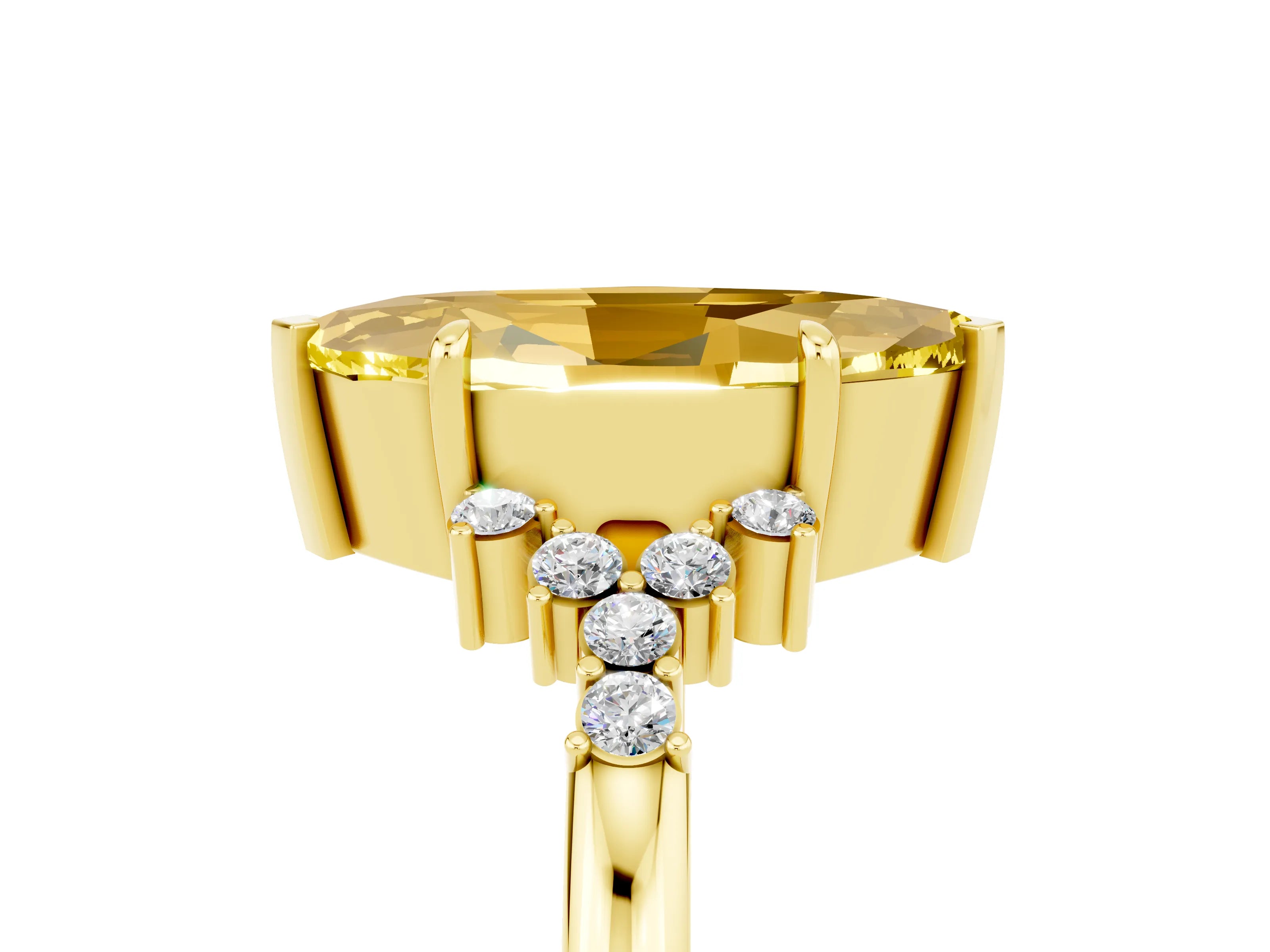 Yellow gold Marquise Cut Yellow Sapphire Ring with Side Stones and Four-Prong Setting_65