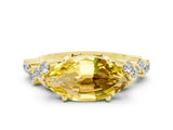 Yellow gold Marquise Cut Yellow Sapphire Scattered Round Accent Ring with Prong Setting_12