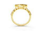 Yellow gold Marquise Cut Yellow Sapphire Scattered Round Accent Ring with Prong Setting_15