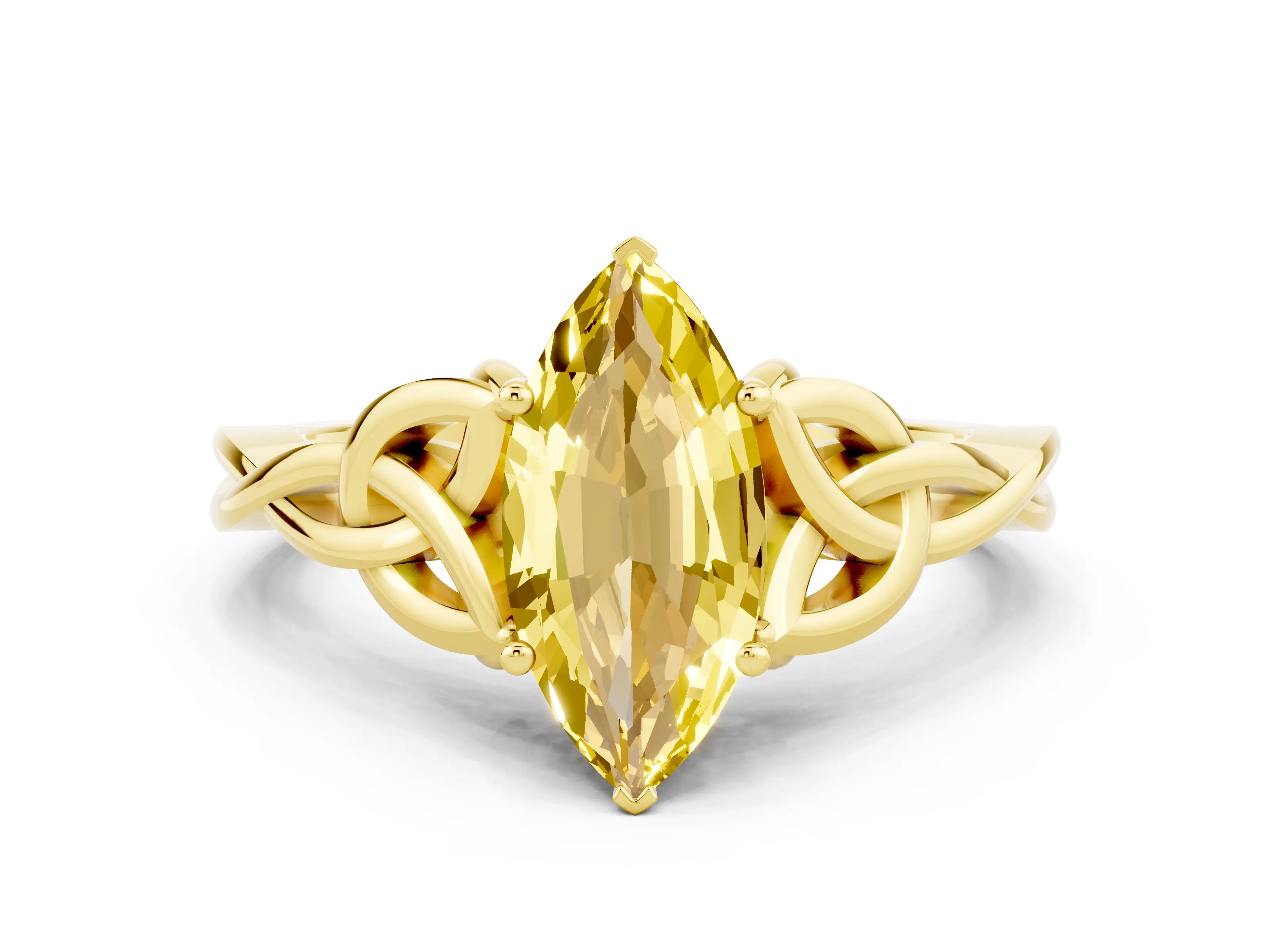 Yellow gold Marquise Cut Yellow Sapphire Solitaire Celtic Knot Ring with Four-Prong Setting_24