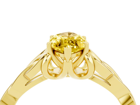 Yellow gold Marquise Cut Yellow Sapphire Solitaire Celtic Knot Ring with Four-Prong Setting_28