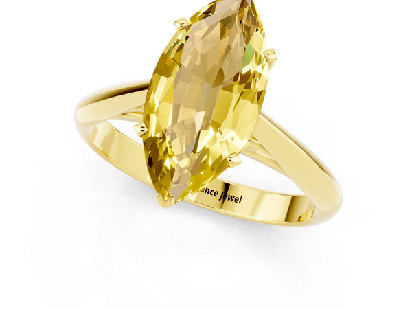 Yellow gold Marquise Cut Yellow Sapphire Solitaire Engagement Ring with Cathedral Setting and Four-Prong Mount