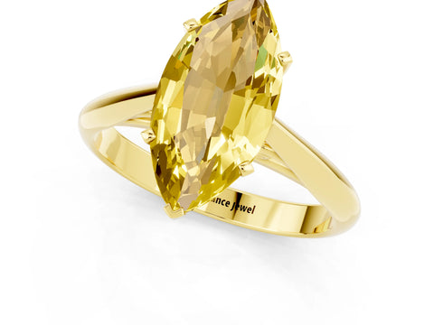 Yellow gold Marquise Cut Yellow Sapphire Solitaire Engagement Ring with Cathedral Setting and Four-Prong Mount_13