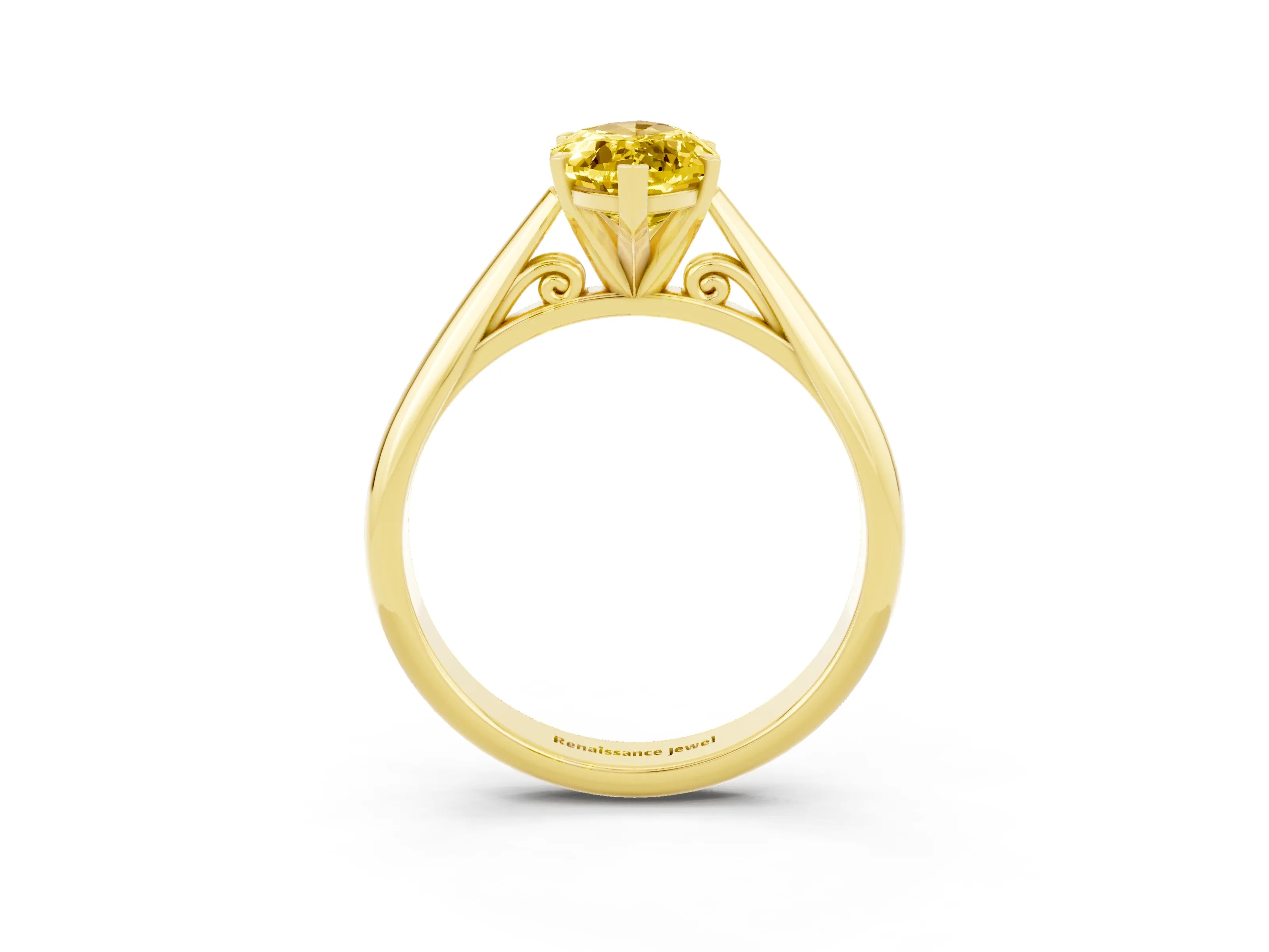 Yellow gold Marquise Cut Yellow Sapphire Solitaire Engagement Ring with Cathedral Setting and Four-Prong Mount_15
