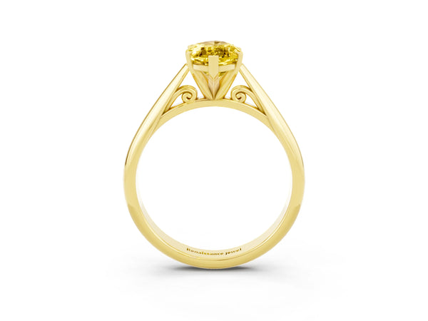 Yellow gold Marquise Cut Yellow Sapphire Solitaire Engagement Ring with Cathedral Setting and Four-Prong Mount