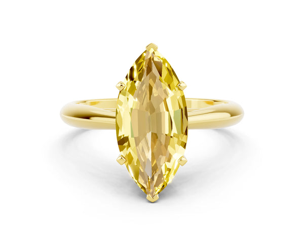Yellow gold Marquise Cut Yellow Sapphire Solitaire Engagement Ring with Cathedral Setting and Four-Prong Mount