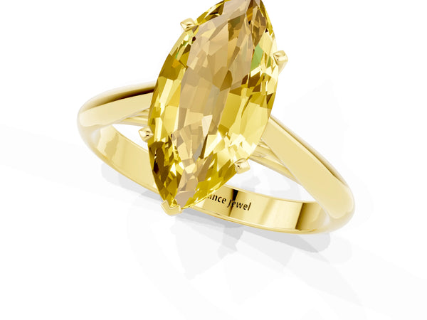 Yellow gold Marquise Cut Yellow Sapphire Solitaire Engagement Ring with Cathedral Setting and Four-Prong Mount