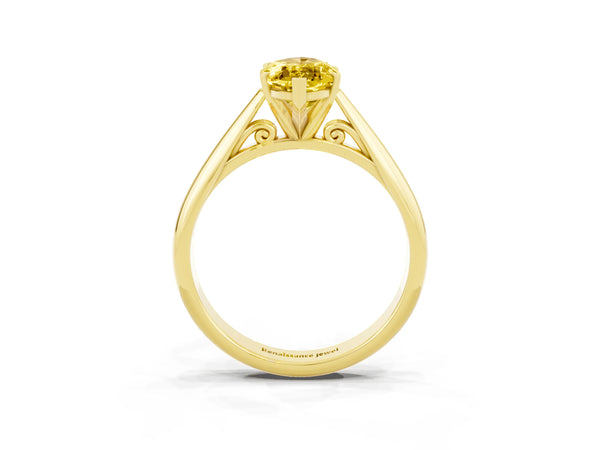 Yellow gold Marquise Cut Yellow Sapphire Solitaire Engagement Ring with Cathedral Setting and Four-Prong Mount