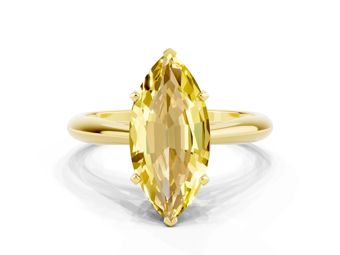 Yellow gold Marquise Cut Yellow Sapphire Solitaire Engagement Ring with Cathedral Setting and Four-Prong Mount_66