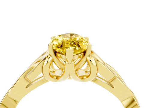 Yellow gold Marquise Cut Yellow Sapphire Solitaire Engagement Ring with Celtic Knot Band and Four-Prong Setting_28