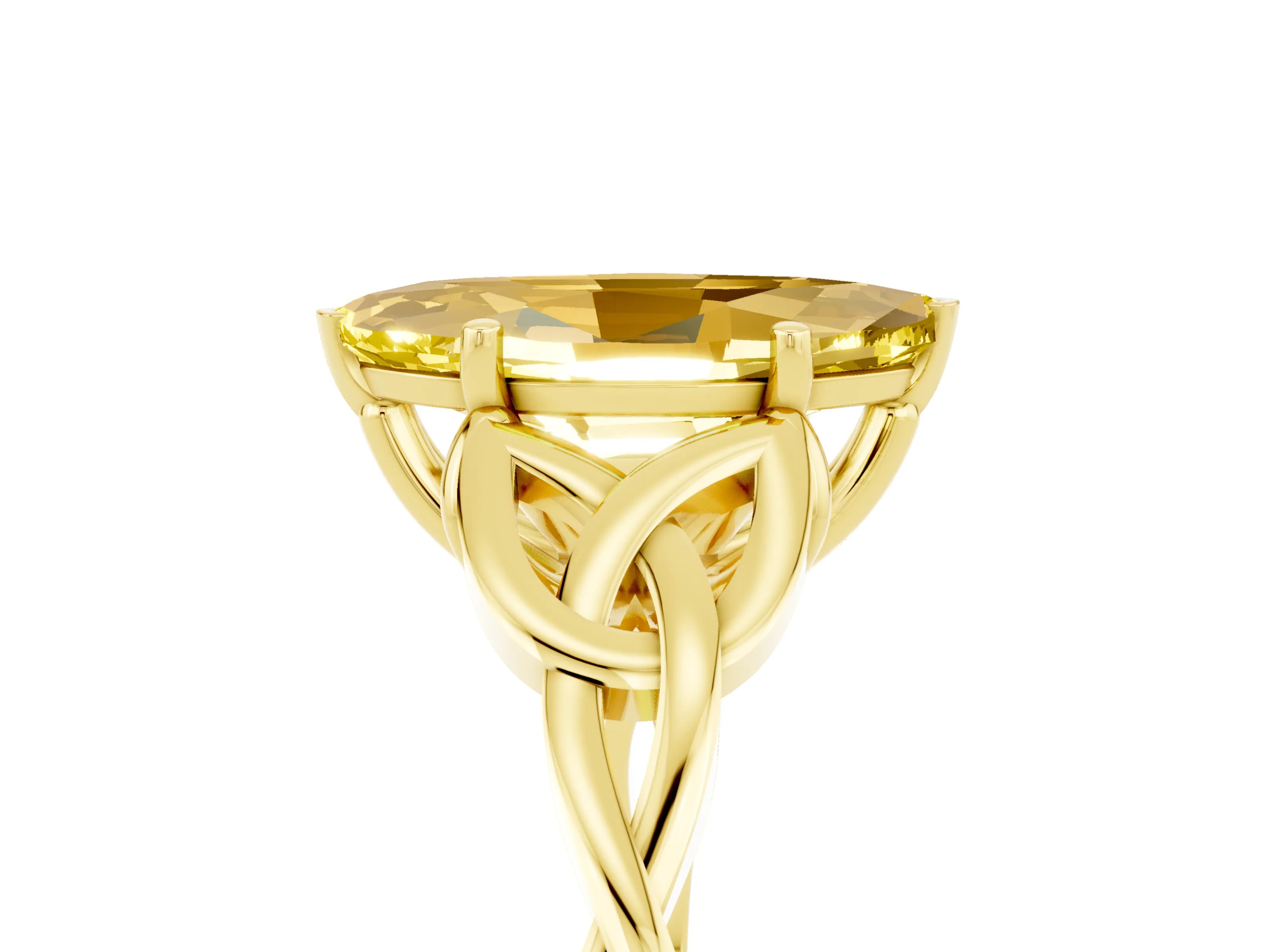 Yellow gold Marquise Cut Yellow Sapphire Solitaire Engagement Ring with Celtic Knot Band and Four-Prong Setting_29