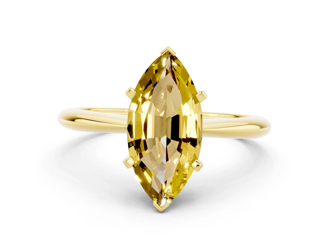 Yellow gold Marquise Cut Yellow Sapphire Solitaire Engagement Ring with Classic Band and Four-Prong Setting_24