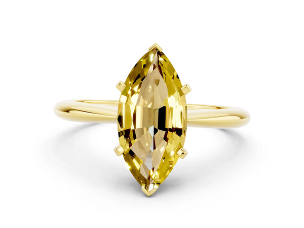 Yellow gold Marquise Cut Yellow Sapphire Solitaire Engagement Ring with Classic Band and Four-Prong Setting