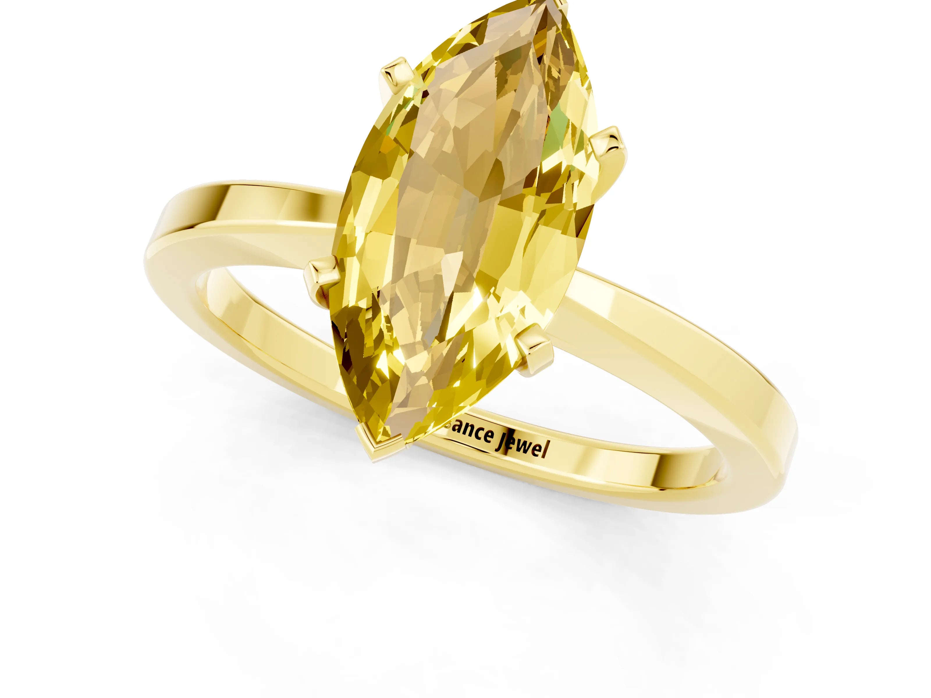 Yellow gold Marquise Cut Yellow Sapphire Solitaire Engagement Ring with Classic Band and Four-Prong Setting_61