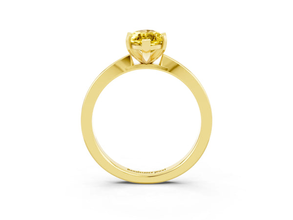 Yellow gold Marquise Cut Yellow Sapphire Solitaire Engagement Ring with Classic Band and Four-Prong Setting