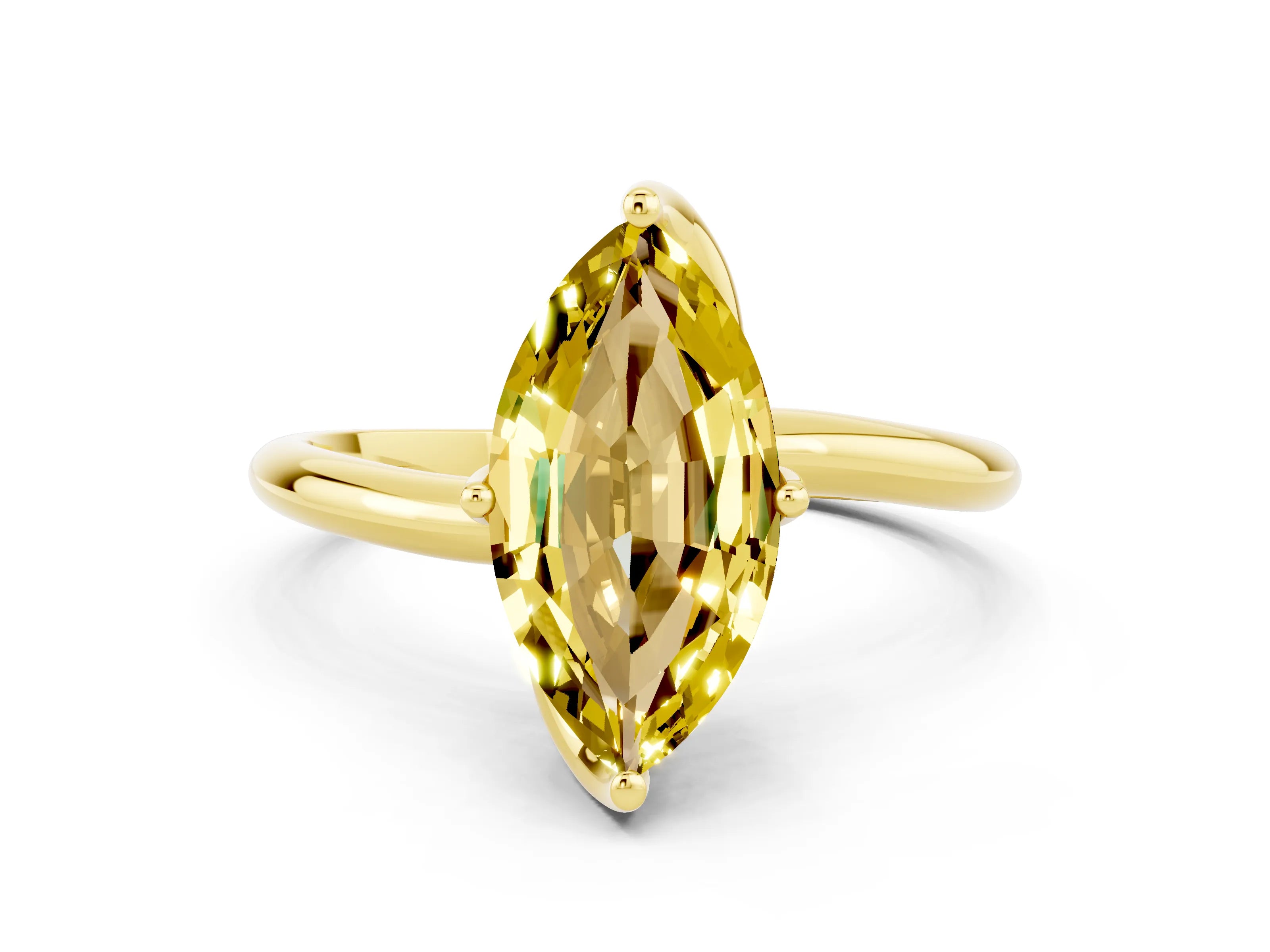 Yellow gold Marquise Cut Yellow Sapphire Solitaire Engagement Ring with Four-Prong Setting and Classic Band_12