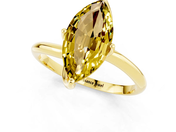 Yellow gold Marquise Cut Yellow Sapphire Solitaire Engagement Ring with Four-Prong Setting and Classic Band