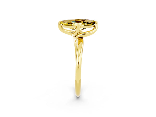 Yellow gold Marquise Cut Yellow Sapphire Solitaire Engagement Ring with Four-Prong Setting and Classic Band