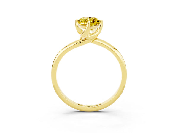 Yellow gold Marquise Cut Yellow Sapphire Solitaire Engagement Ring with Four-Prong Setting and Classic Band