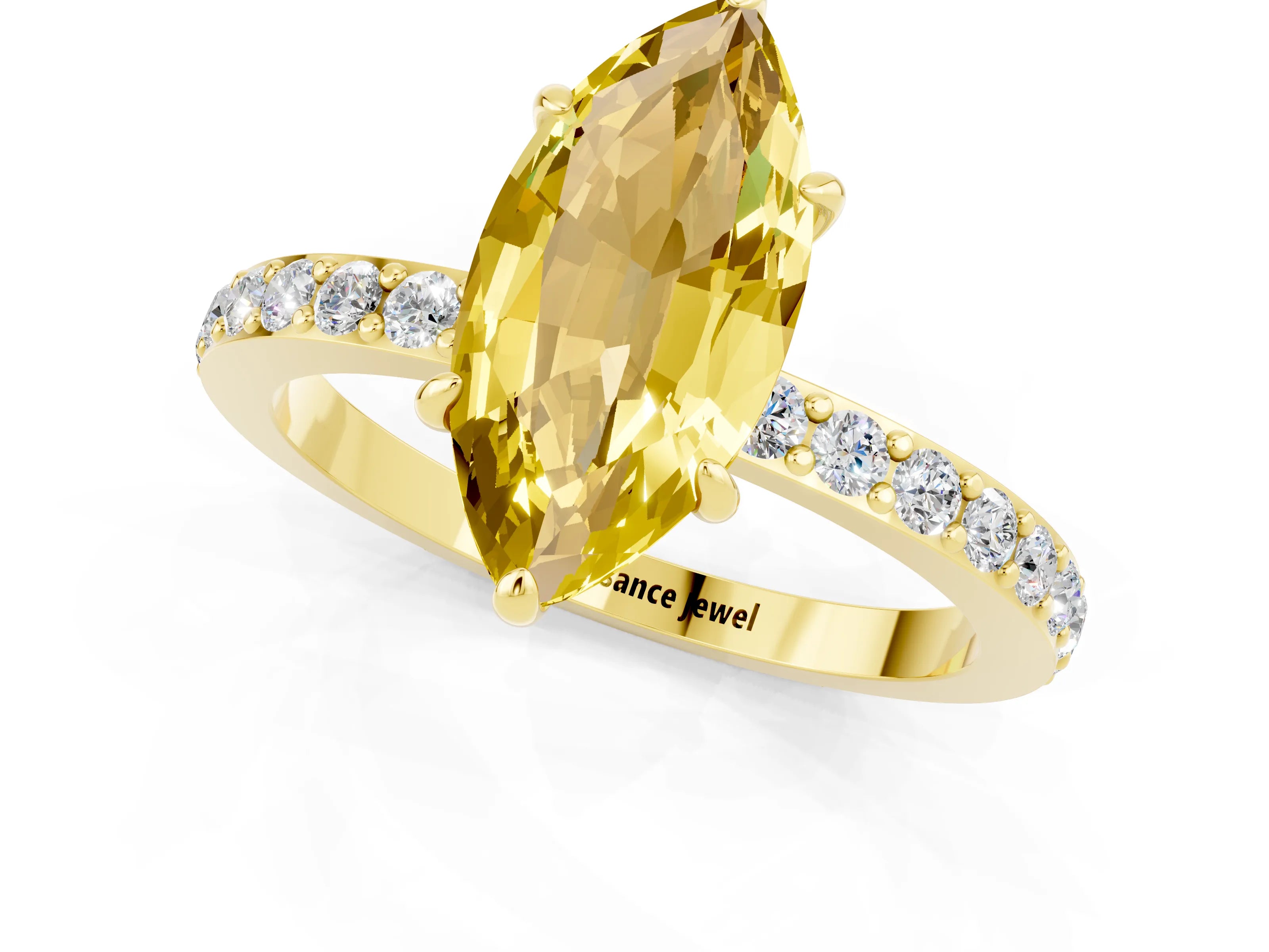 Yellow gold Marquise Cut Yellow Sapphire Solitaire Engagement Ring with Pavé Band and Four-Prong Setting_25