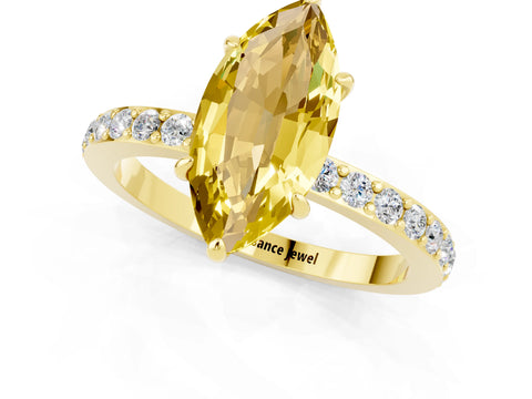 Yellow gold Marquise Cut Yellow Sapphire Solitaire Engagement Ring with Pavé Band and Four-Prong Setting_25