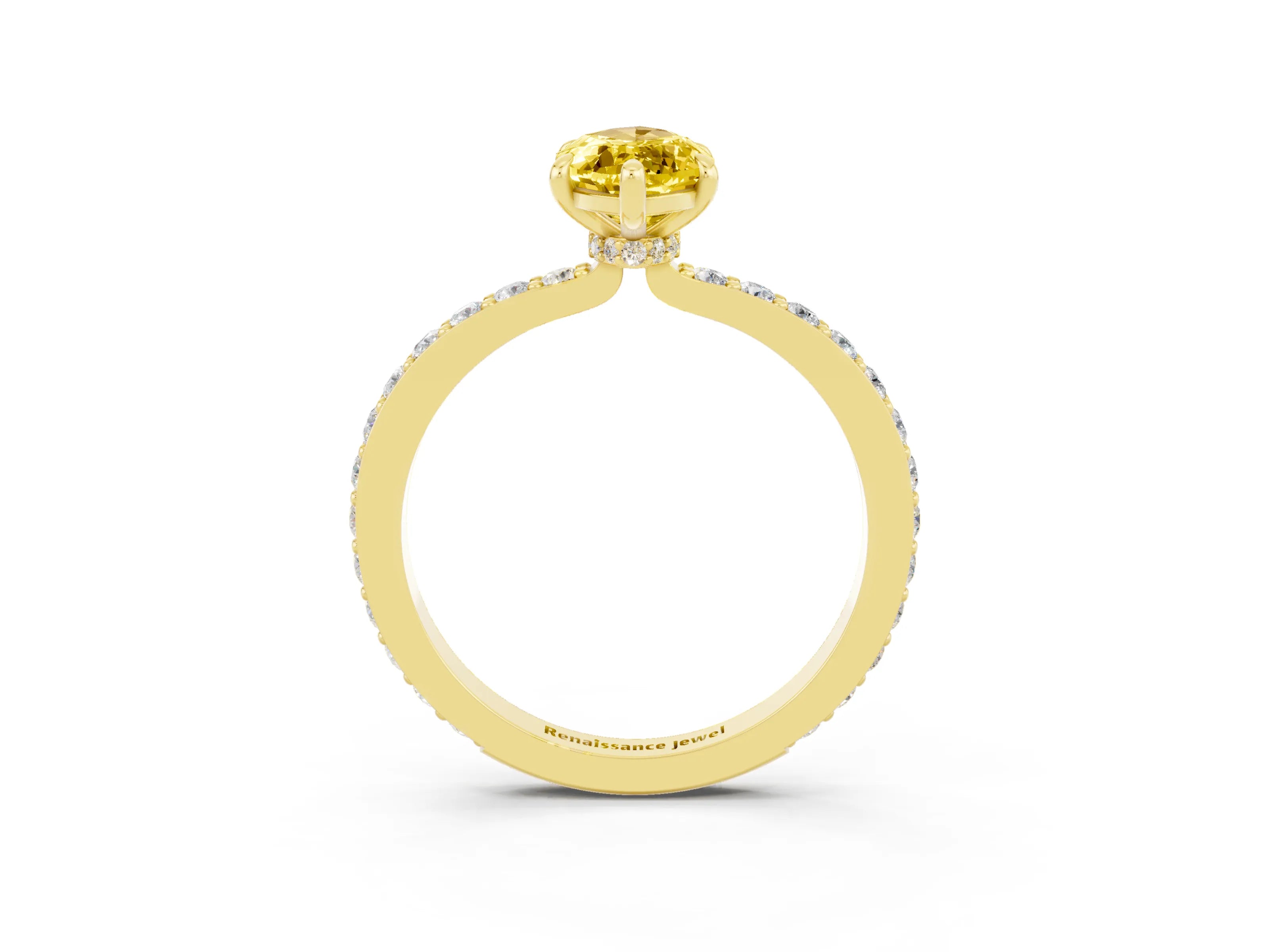 Yellow gold Marquise Cut Yellow Sapphire Solitaire Engagement Ring with Pavé Band and Four-Prong Setting_27