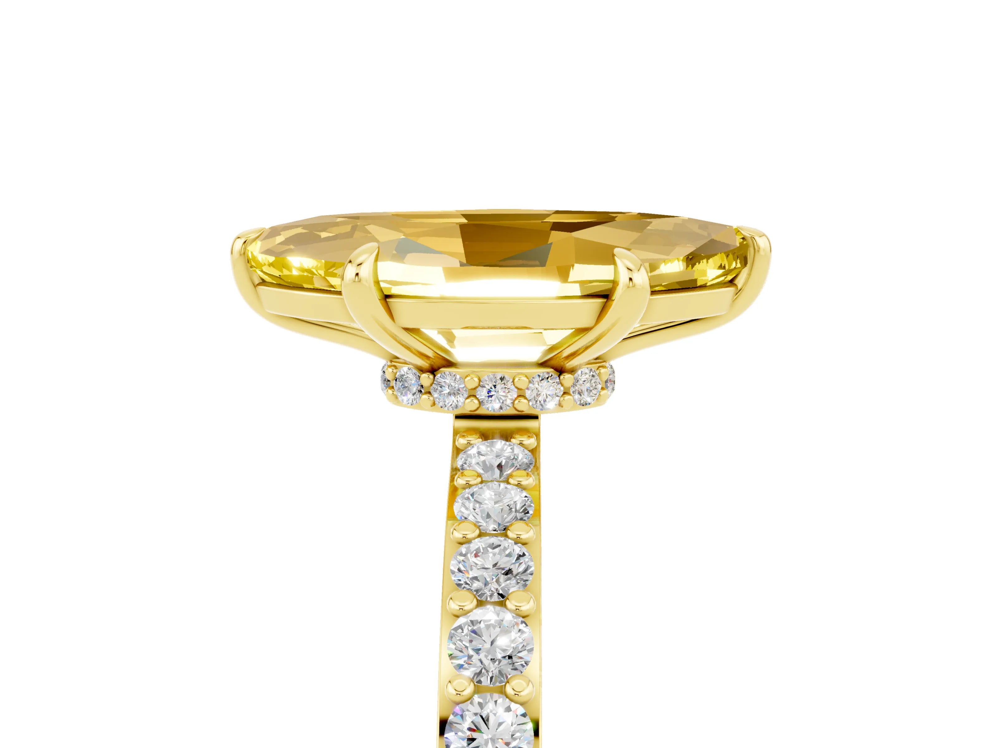 Yellow gold Marquise Cut Yellow Sapphire Solitaire Engagement Ring with Pavé Band and Four-Prong Setting_29