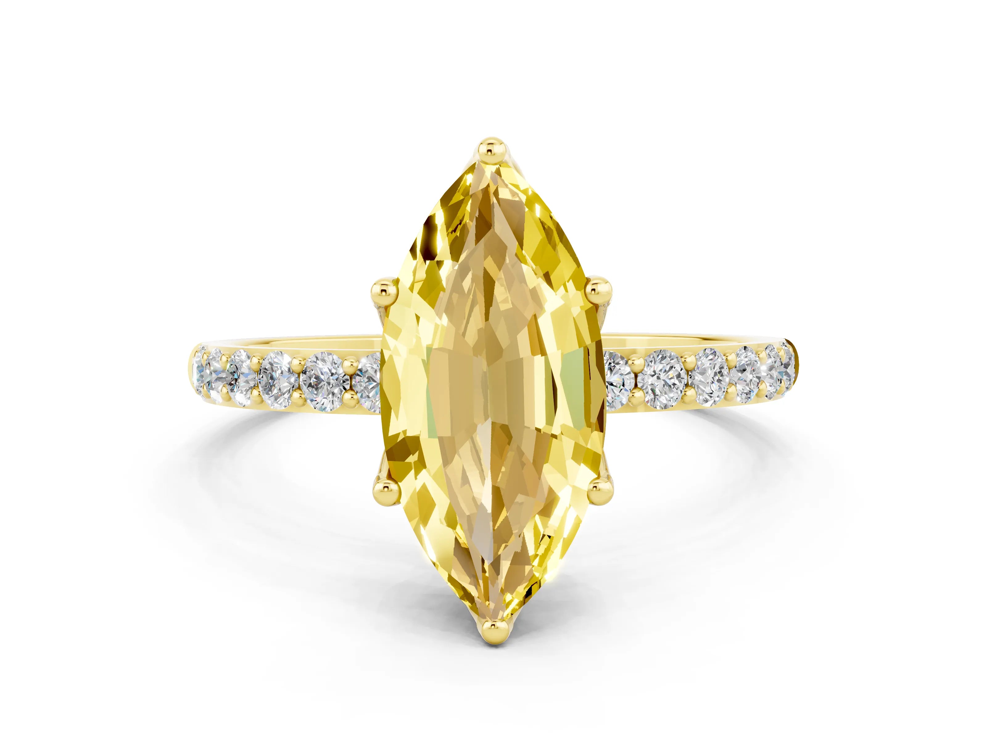 Yellow gold Marquise Cut Yellow Sapphire Solitaire Engagement Ring with Pavé Band and Prong Setting