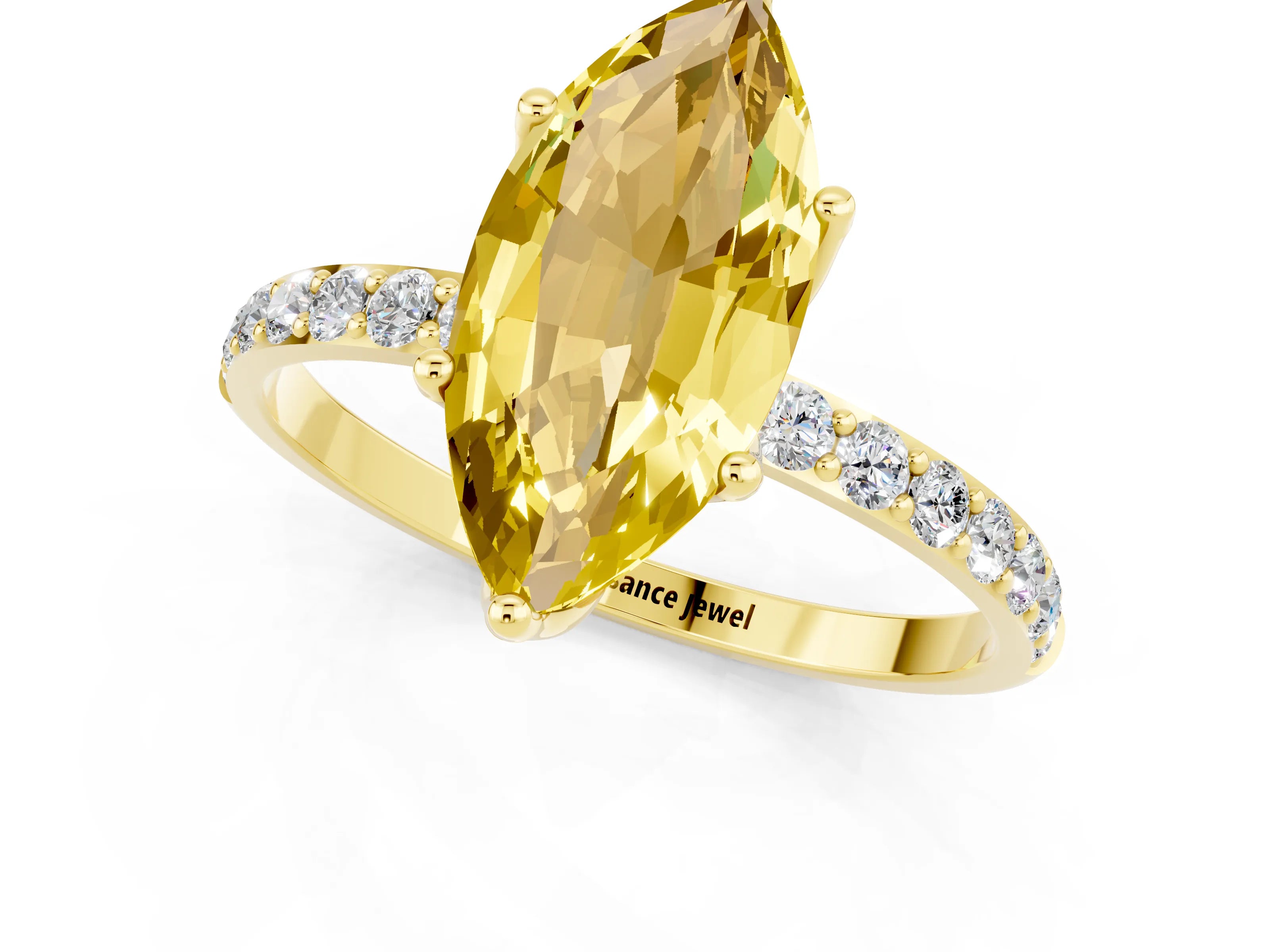 Yellow gold Marquise Cut Yellow Sapphire Solitaire Engagement Ring with Pavé Band and Prong Setting_1