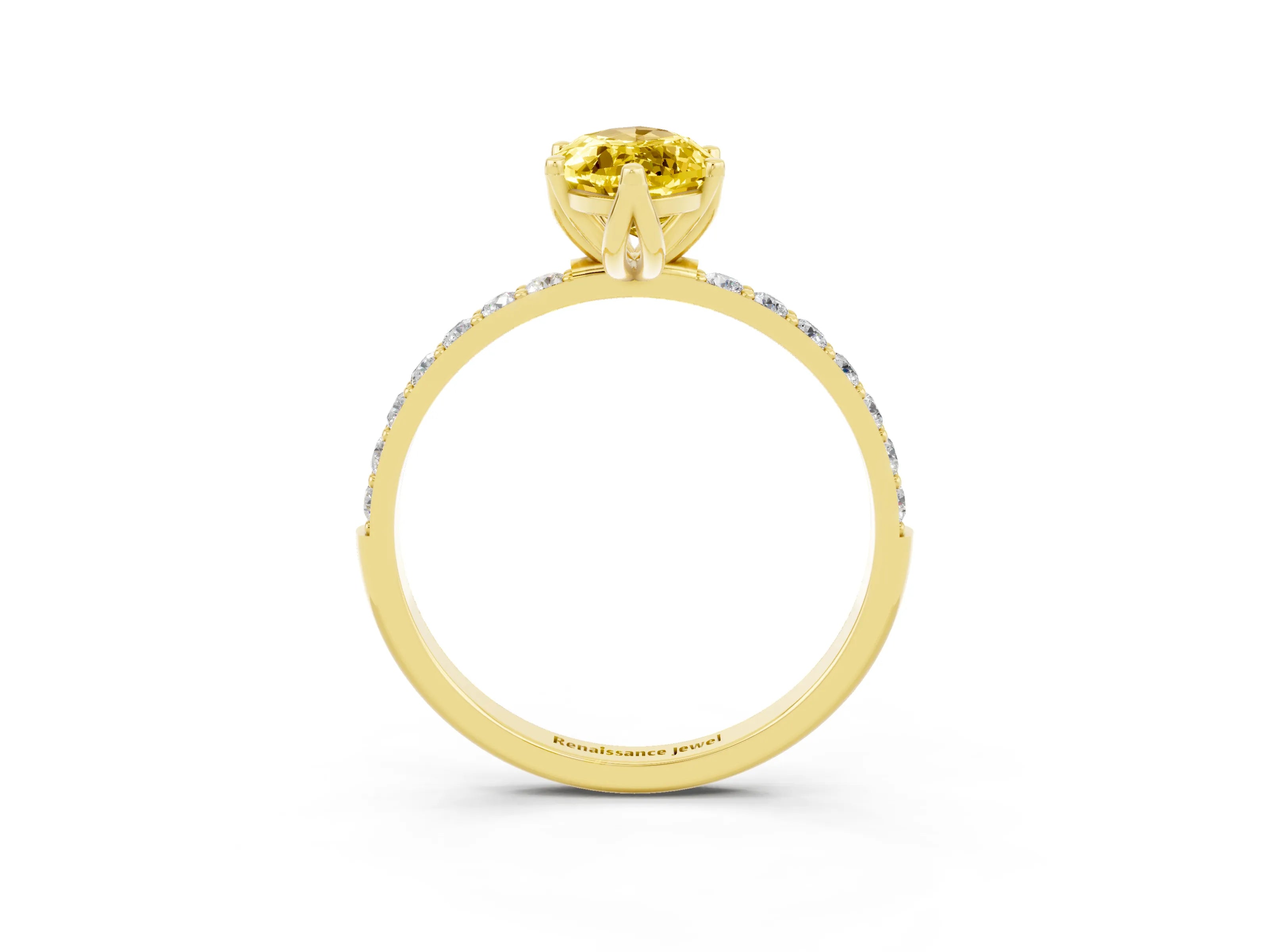 Yellow gold Marquise Cut Yellow Sapphire Solitaire Engagement Ring with Pavé Band and Prong Setting_3